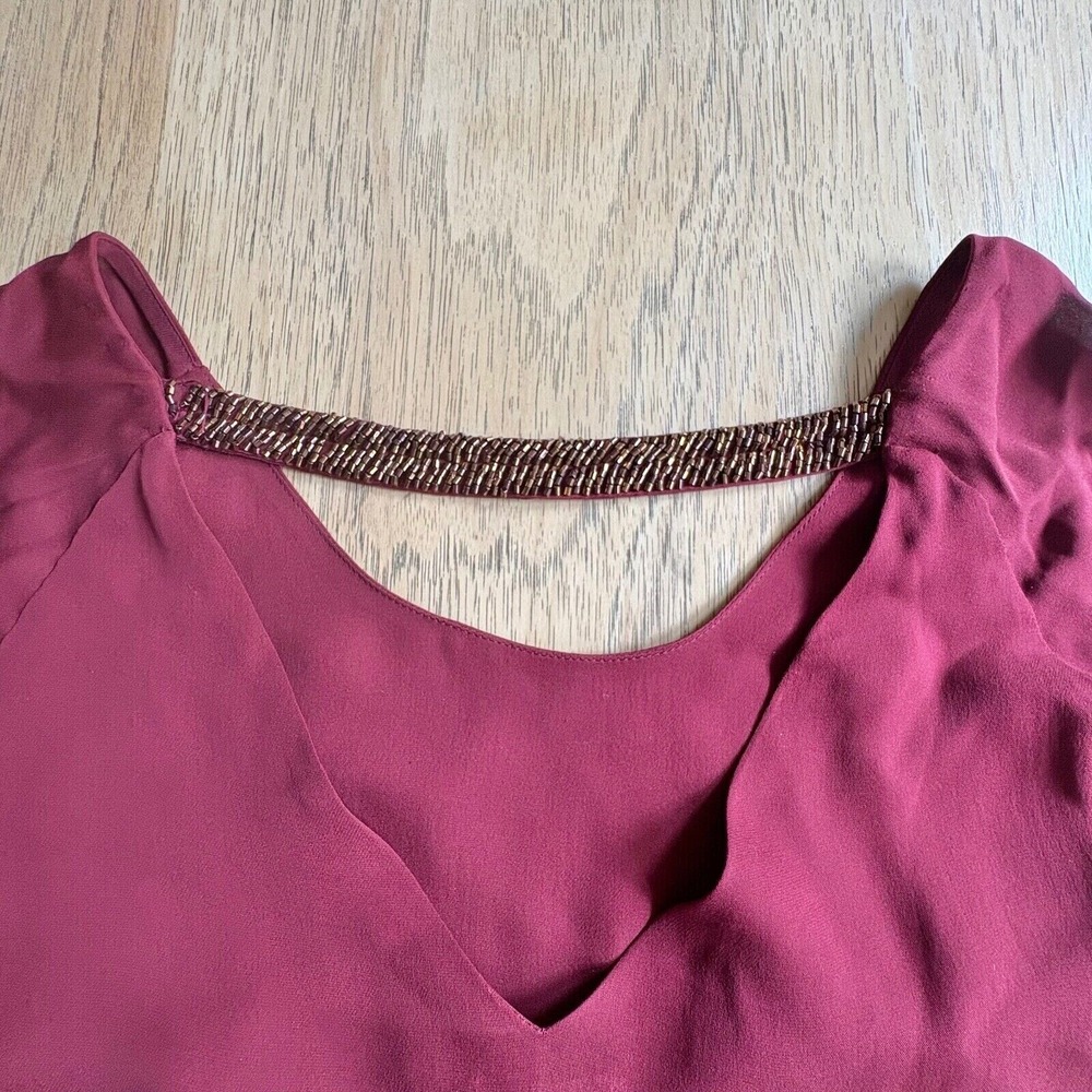 $328 REBECCA MINKOFF Zoey 100% Silk Beaded Top Merlot Cocktail Blouse SIZE 0 EUC - Picture 8 of 16